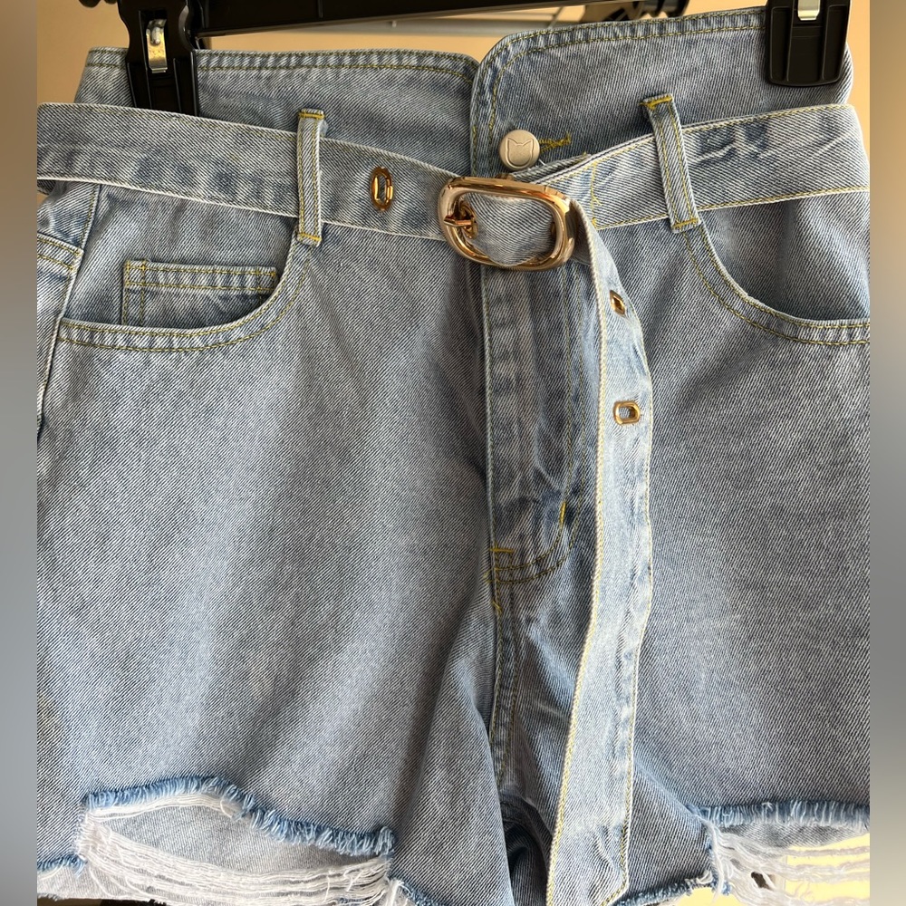 Distressed high-waisted jean shorts